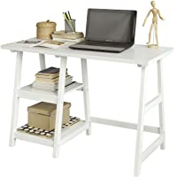 SoBuy® Mesa de Escritorio- Mesa de Ordenador con 2 estantes- Color Blanco- FWT16-W- ES (Mesa)
